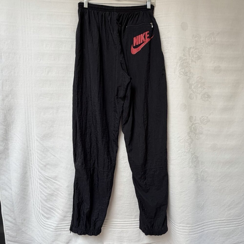 Vintage‎ Nike Track Pants Womens Large Black Red Logo Nylon Zip Ankle Y2K 90s